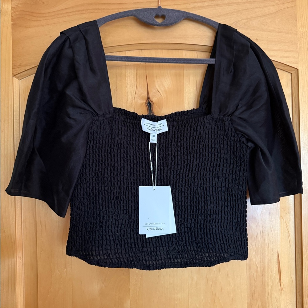 🆕 & Other Stories Women's Black Smocked Puff Sleeve Blouse. Size S